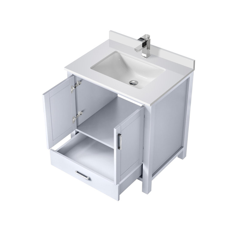 Meuble-lavabo blanc 30 po X P 22 po D, plateau en marbre de culture et robinet, Blanc