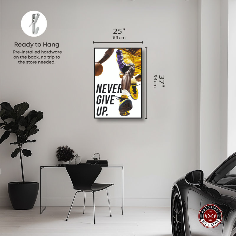 «Never donner à l'athlète» par Notoriart, H 37 po x l 25 po, Cadre noir
