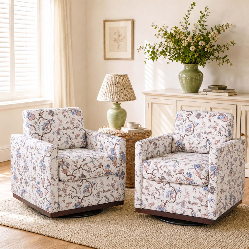 Fauteuil rembourré pivotant, Mélange de coton Floral Birds