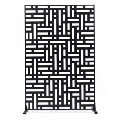 Metal Privacy Screen, 47”×76” Black Outdoor Privacy Panel For Patio (51.58”×26.38”×5.12”, 40.86lbs) – Ideal For Garden/yard/outdoor Spaces, Galvanized Metal (rustproof), 20” Stable Base, Multiple Installation Methods