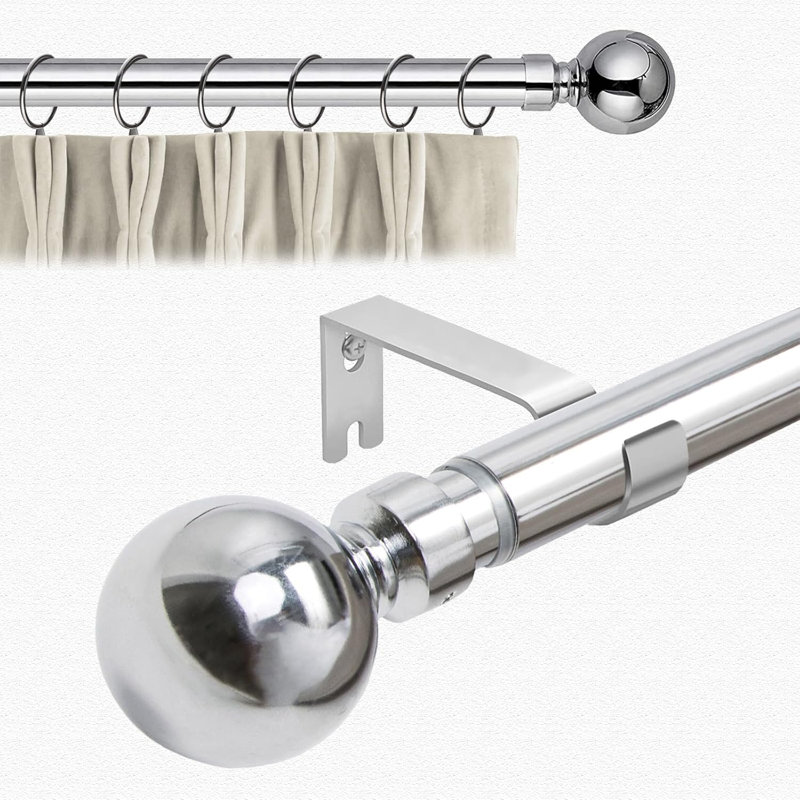Aspire Homeware Adjustable Plain Metal Ball Curtain Rod With Hardware Accessories, 120cm – 210cm, Chrome