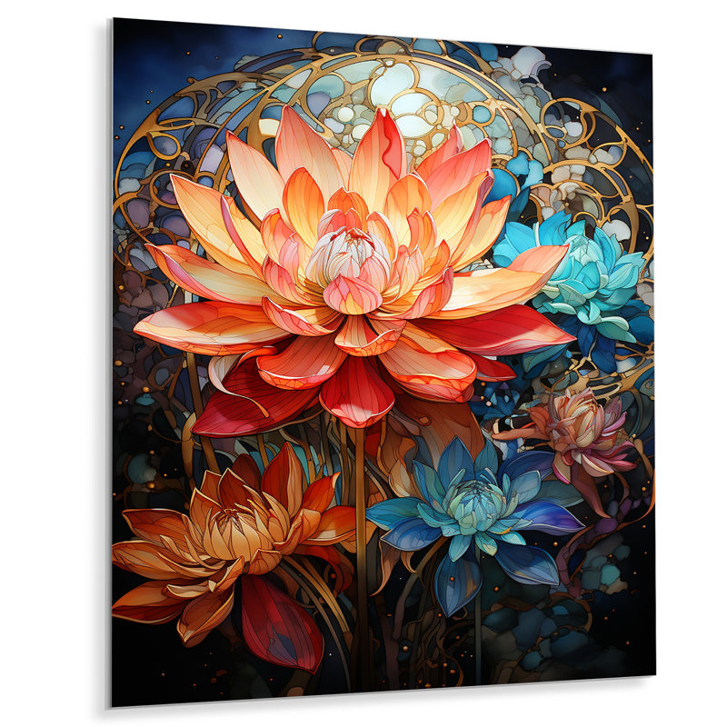 Mandala art bouddhiste orange et turquoise, H 20 po x l 12 po x P 1 po