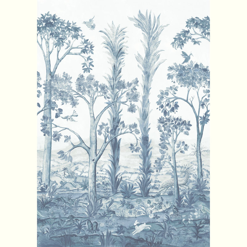 Kit Kemp Floral Non-Woven Roll, Delft Blue