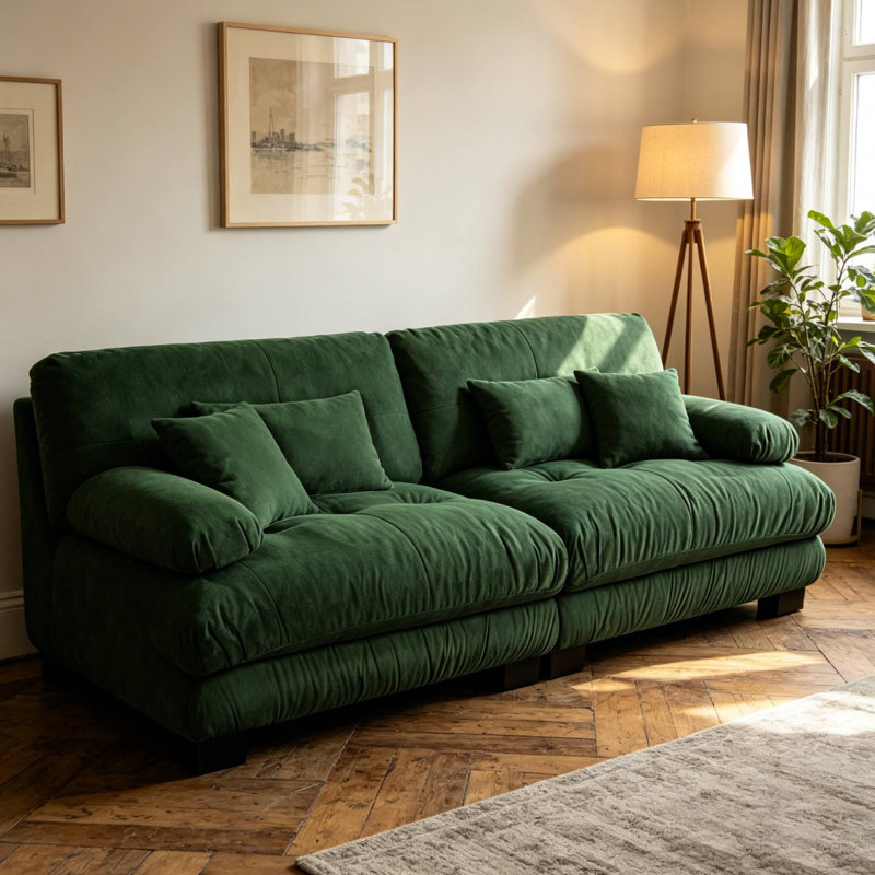 Canapé modulaire capitonné en chenille pour salon, Vert