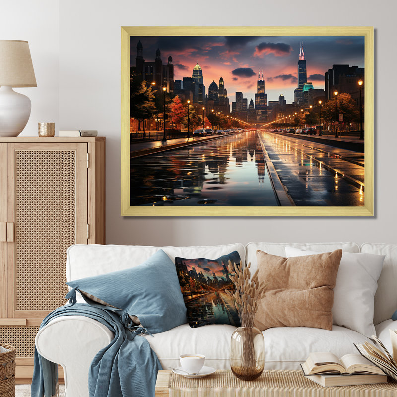 «Chicago Cityscape By Night II», reproduction d'art sur toile, H 12 po x l 20 po x P 1 po, Toile tendue