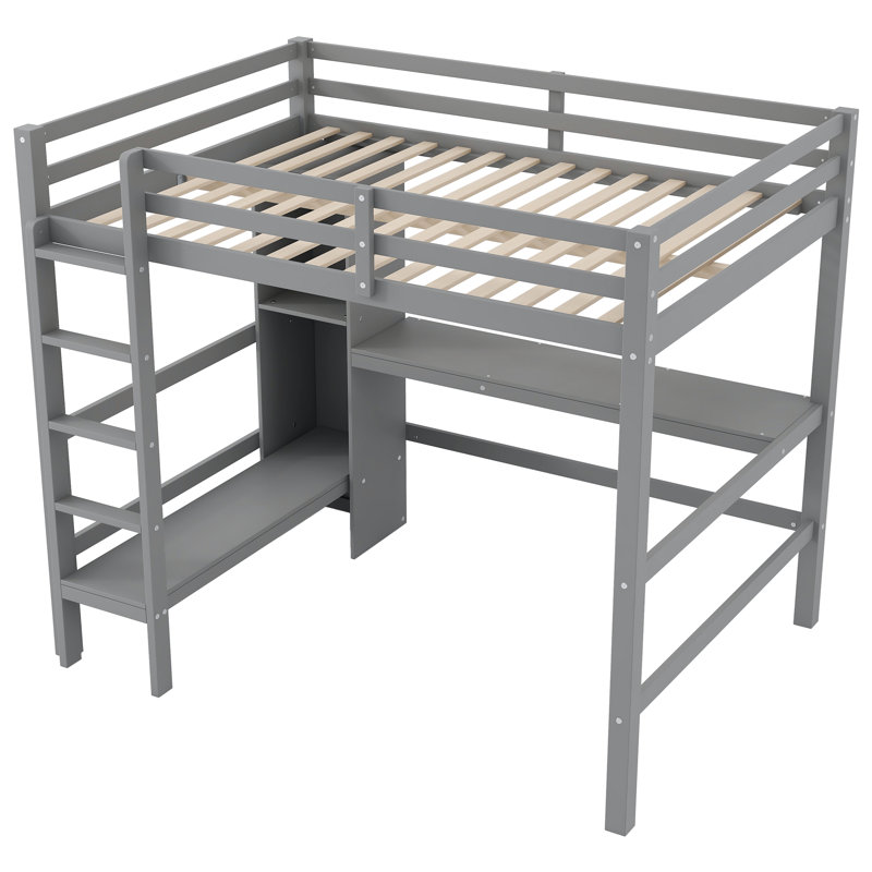 Lit mezzanine avec tablettes et bureau, Gris