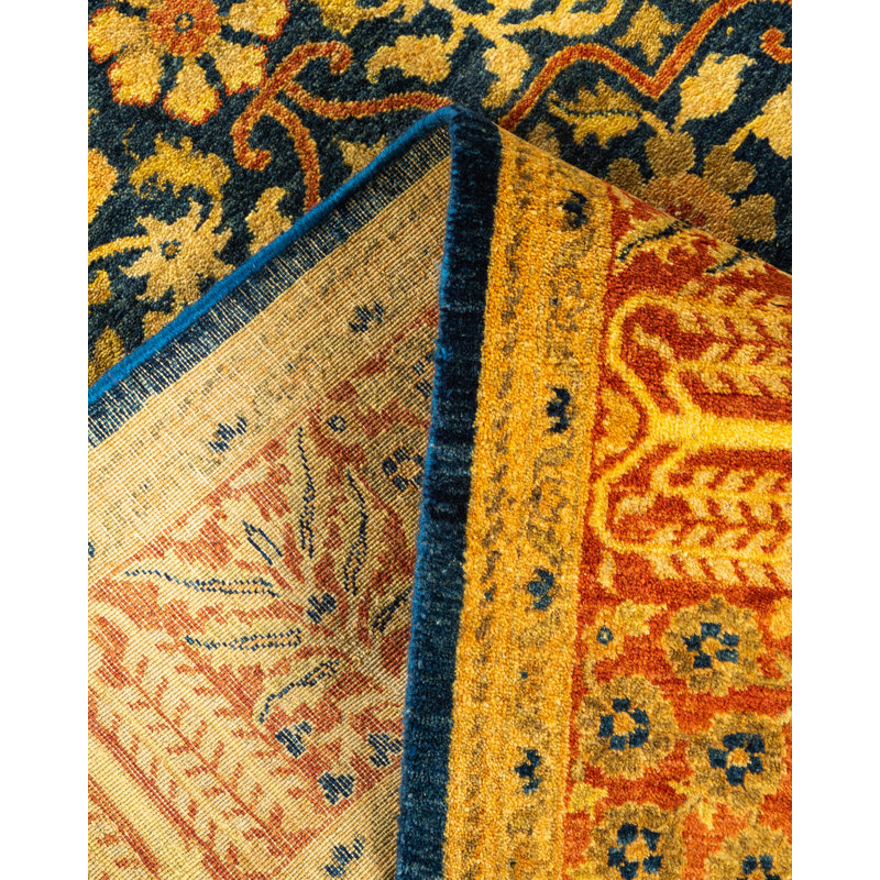 Tapis unique noué à la main bleu de 6 pi 2 po x 8 pi 7 po Briaca