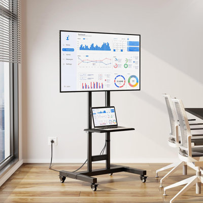 Height Adjustable TV Stand With Power Outlet, Mobile Rolling Cart For 32-85 Inch Flat/Curved Screens, Supports Up To 132Lbs, VESA 600X400mm, Includes AV Shelf And Cable Management