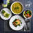 Gibson Elite Embossed Bone China Double Bowl Dinnerware Set, 16 Piece, White