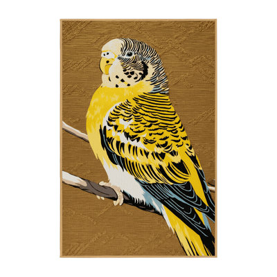 Washable Yellow chevroned Parakeet Birds Area Rug