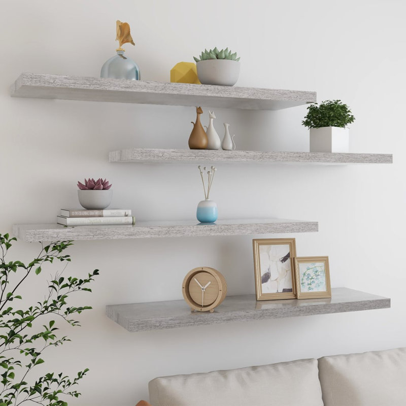 Gracie-Rose 4 Piece Picture Ledge Wall Shelf, 80 x 23.5 x 3.8 cm, Concrete Grey