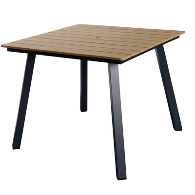 All-Weather Square Patio Dining Table With Umbrella Hole, Heavy-Duty Iron Frame & WPC Tabletop, Waterproof Insect-Proof, 35” Outdoor/Indoor Table For Garden, Balcony, Backyard, Fits 3-4 People
