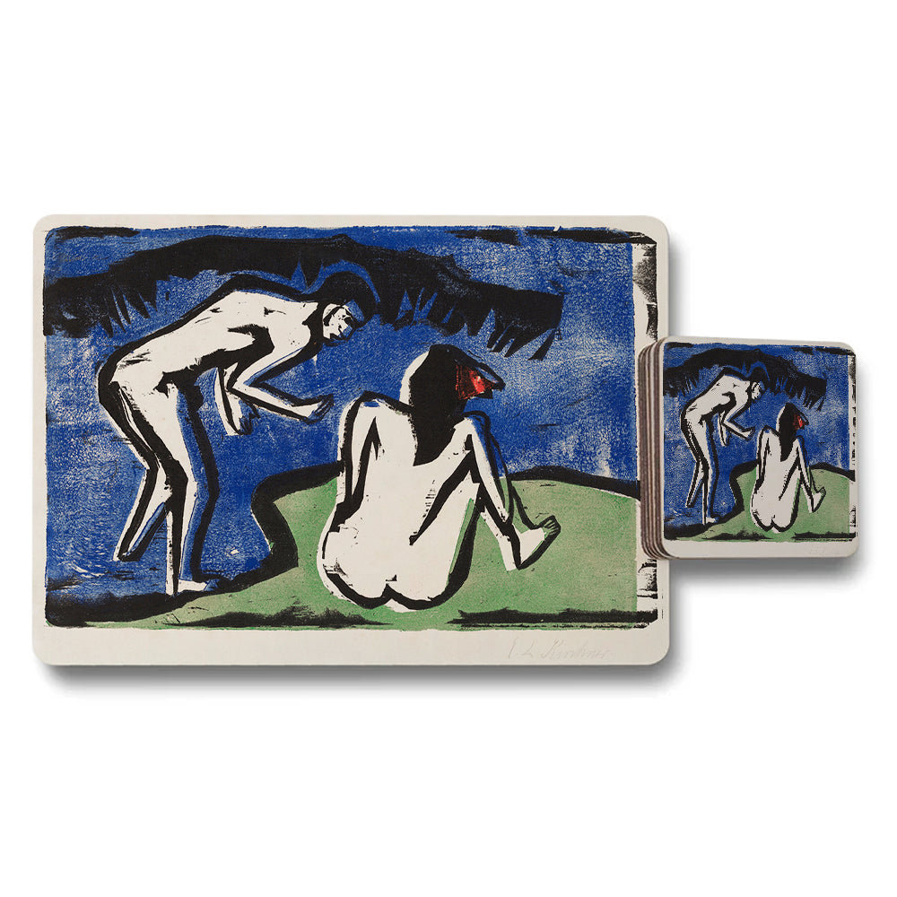 Abstract Blue Figure Placemat And Coaster Set Art Print