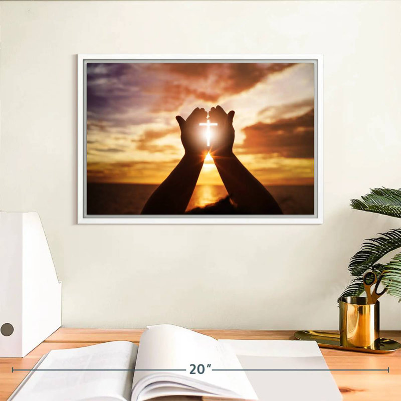 Croix de soleil brillante, Cadre flottant blanc, 13 po x 9 po