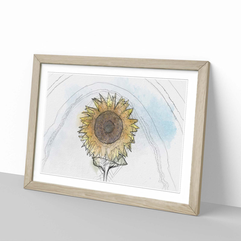 Yellow Sunflower Catching Rays in Abstract - Picture Frame Graphic Art Print, 40cm H x 60cm W x 2cm D, Oak