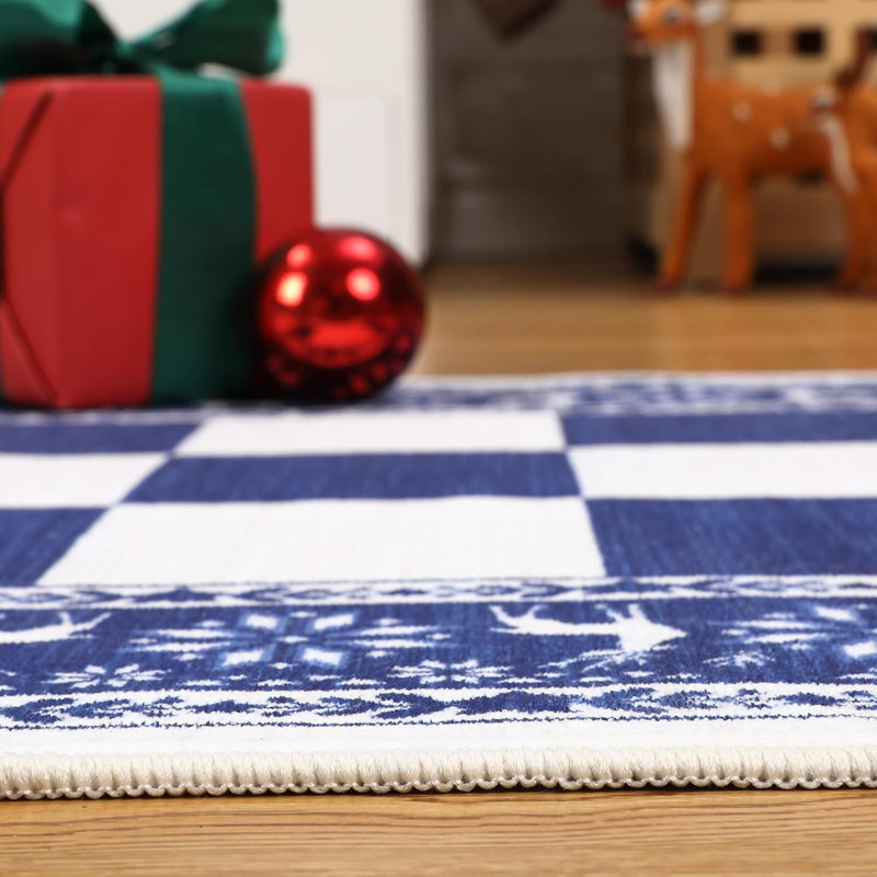 Runner Rug, Washable Christmas Checkered Rug, Non Slip Low Pile Carpet for Entryway or Kitchen, Rectangle 4' x 6'