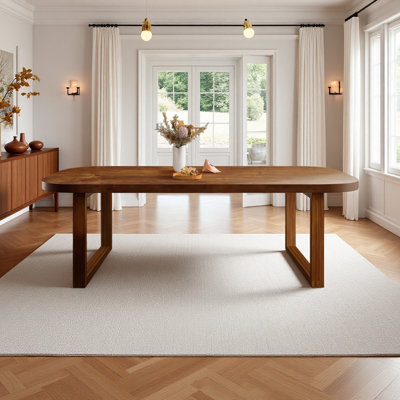 Modern brown rectangular solid wood dining table