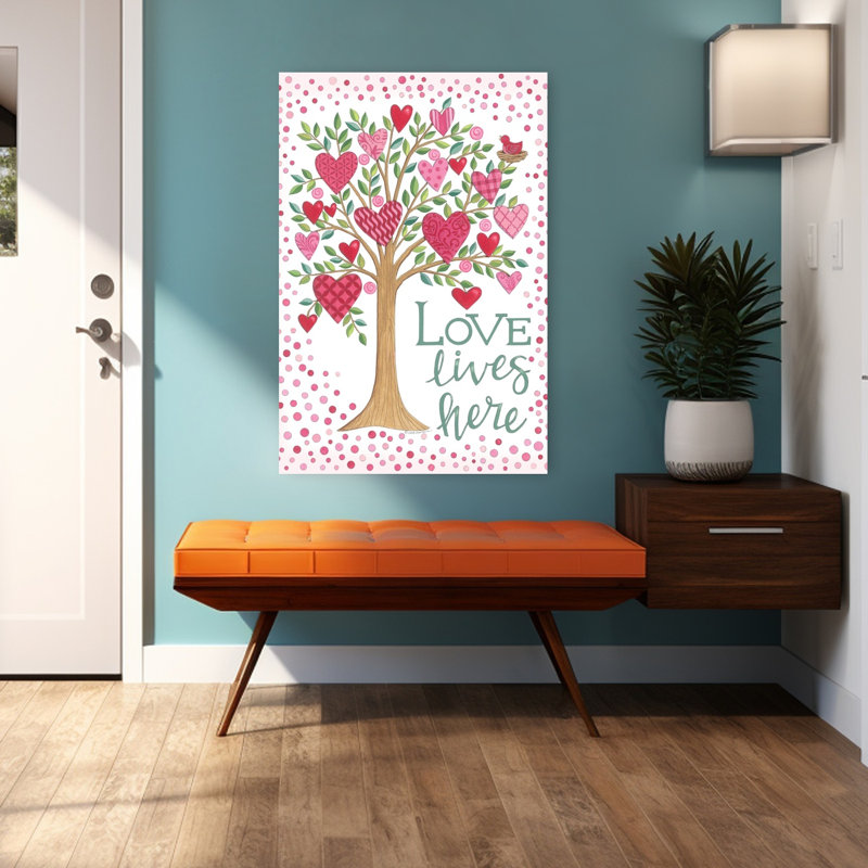 Arbre d'amour abstrait, art contemporain printanier, H 48 po x l 32 po