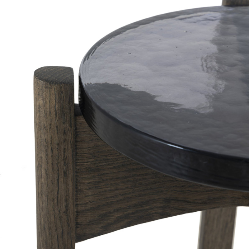 Relo Glass End Table, Gray, Light Tobacco Oak