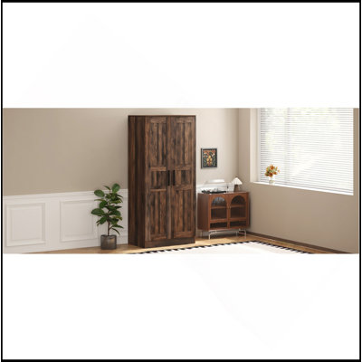 Armoire garde-robe en bois tendance à 2 portes avec DEL et 4 tablettes de rangement