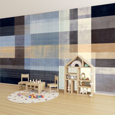 Peel and Stick Wallpaper Wall Mural Plaid seamless Tartan checkered plaid dark grey blue brown for Wall Art Self Adhesive and Removable