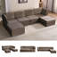 Canapé modulaire de 116 po, siège profond en tissu de lin avec repose-pieds mobile et chaise longue, brun-319278112