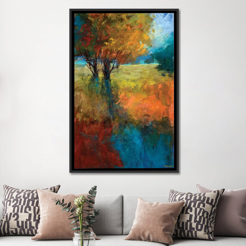 « automne song ii », impression sur toile, H 26 po x l 18 po x P 1,5 po, Toile avec cadre noir, Pas de tapis