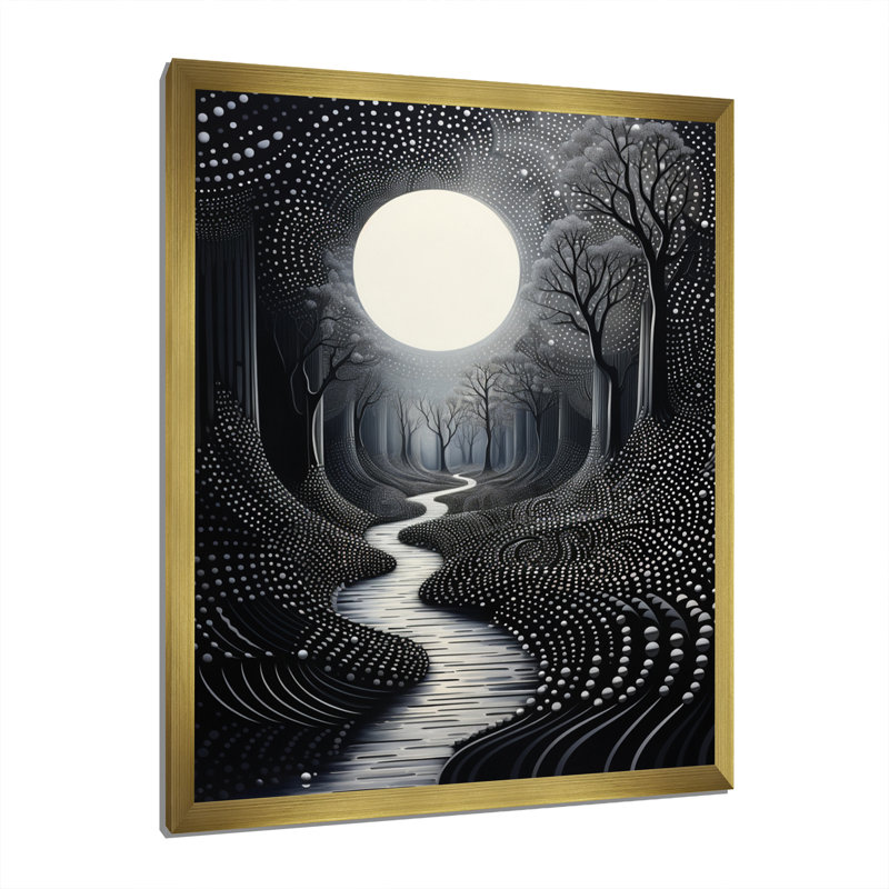 Meandering Pointilism River In Fog " Meandering Pointilism River In Fog ", H 20 po x l 12 po x P 1 po, Encadrement doré