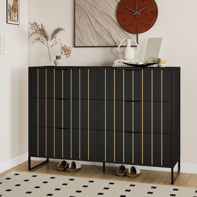 6 Drawer Dresser For Bedroom, 47.2" Wide Chest Of Drawers With Metal Handle, Dresser TV Stand, Wooden Storage Organizer For Living Room, Black