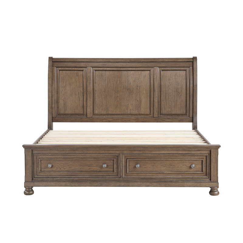 Alek Transitional Storage Platform Bed with Dovetail Footboard Drawers, Antique Brown, King