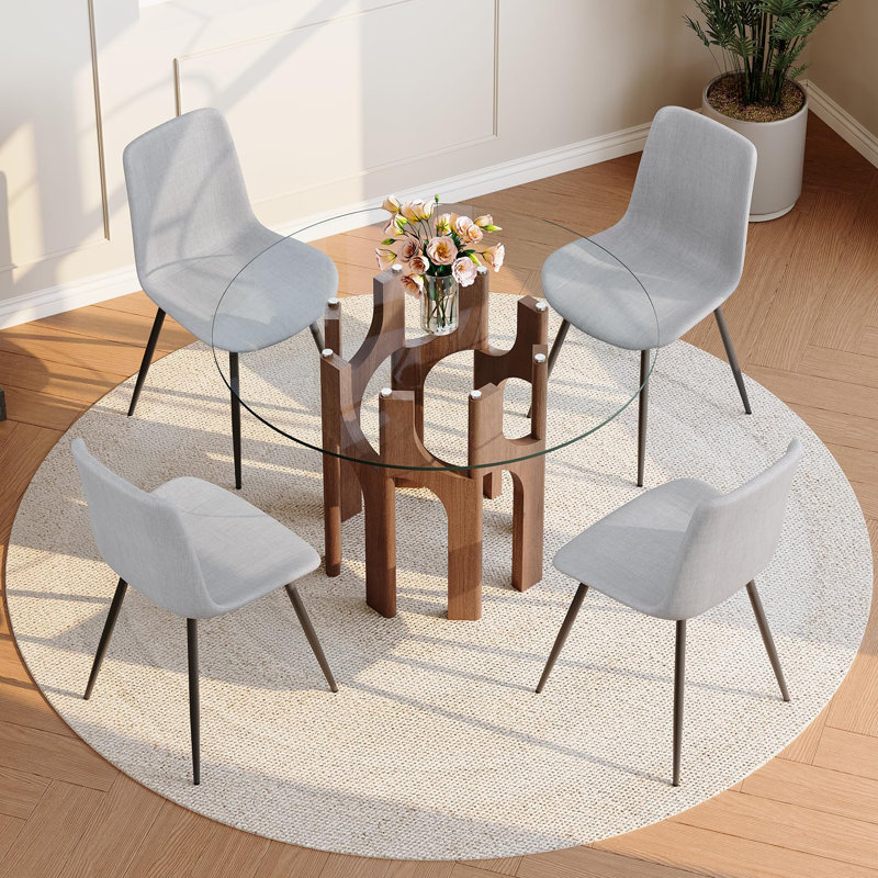 Ensemble de table de salle à manger 46 po pour 4 personnes, Light Gray, Brown