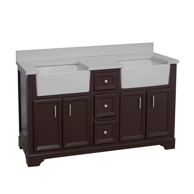 Ensemble de meuble-lavabo double 60 po Emiliano, Chocolat, Quartz