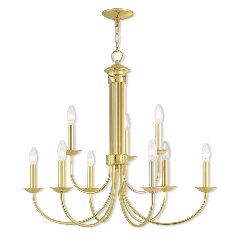 Polished Brass 9-Light Candle Style Chandelier