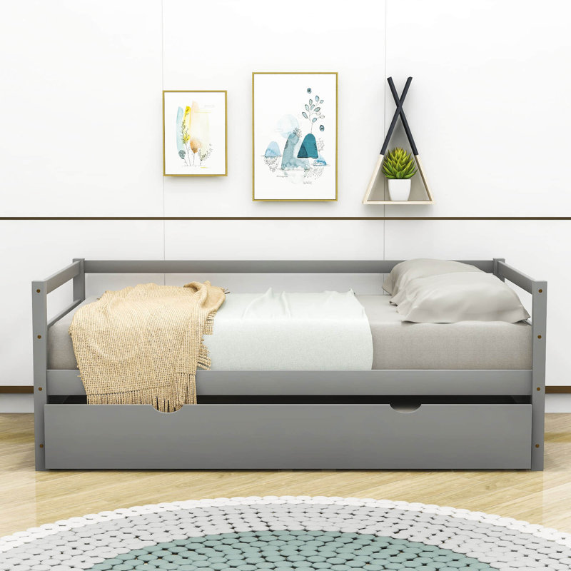 Edricka Twin Size Wooden Daybed with Trundle, Gray