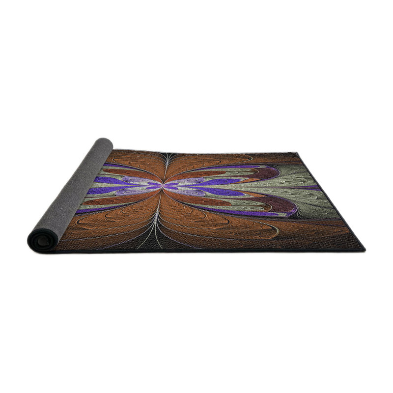 Tapis brun/mauve/beige tissé à la machine, Rond 5 pi