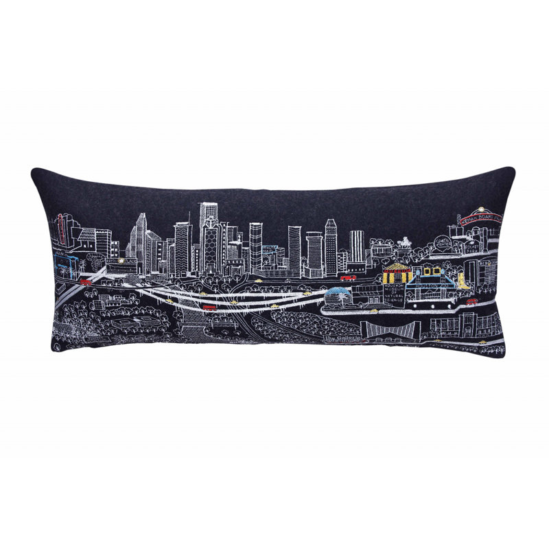 Coussin lombaire noir Houston Nighttime Skyline, gris