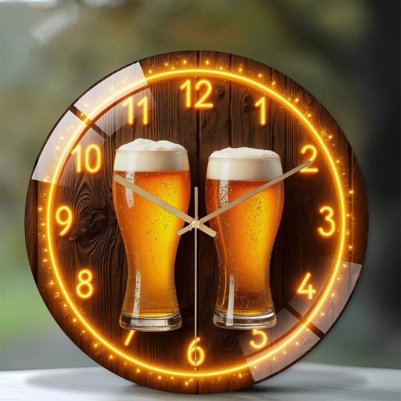Horloge murale à DEL néon avec verres à bière