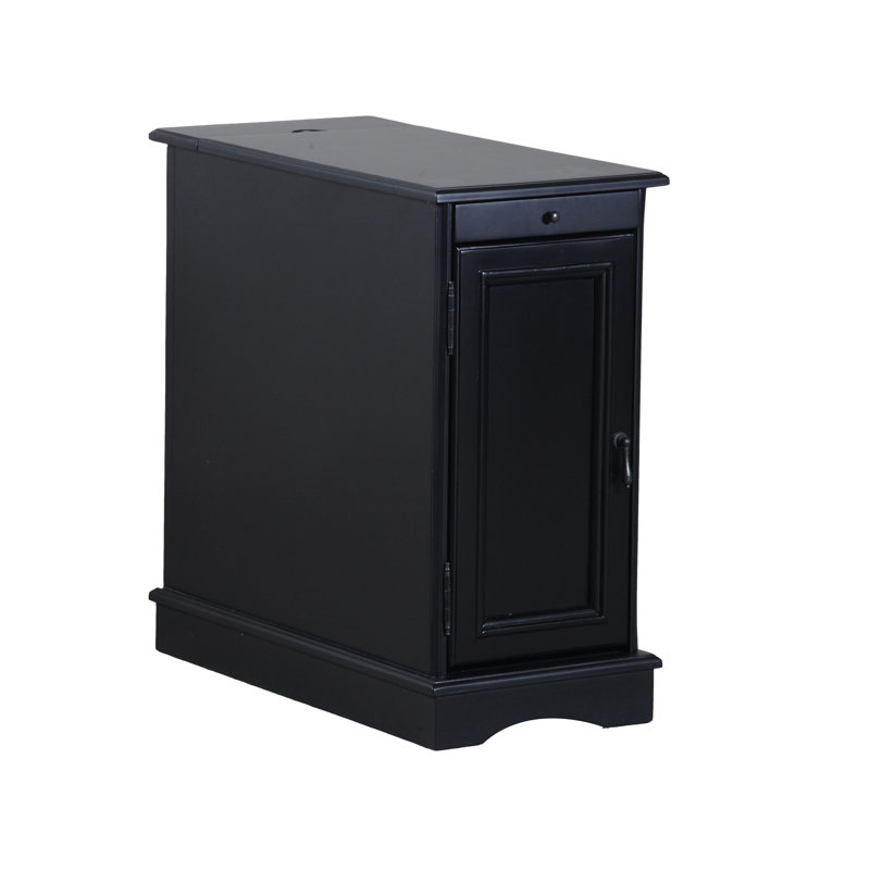 Bankhead 24'' Tall Storage End Table with Built-In Charging Station, Black