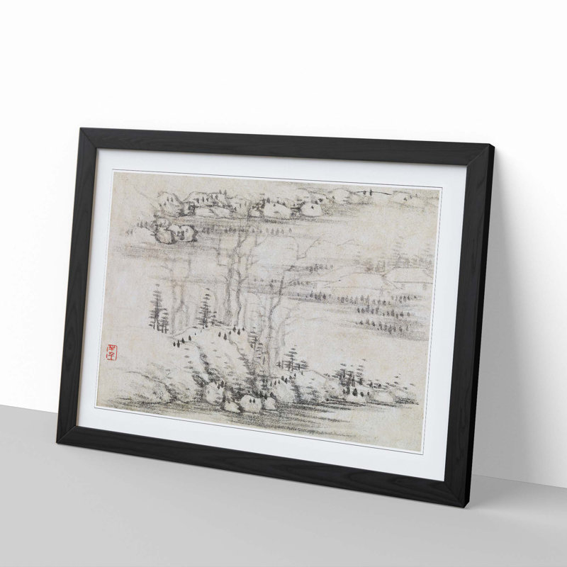 Landscape Sketch by Gong Xian - Framed Print, Black Framed, 27cm H x 36cm W x 2cm D