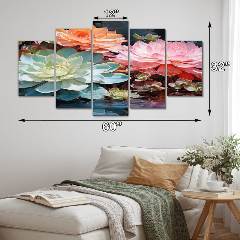 Succulents Succulent Reflections - Floral Wall Decor - 5 Panels