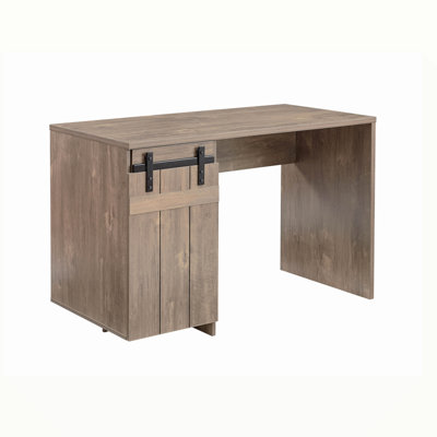 Bureau à domicile avec grain de bois vieilli, armoire de porte de grange artificielle, tablettes et charnières en métal