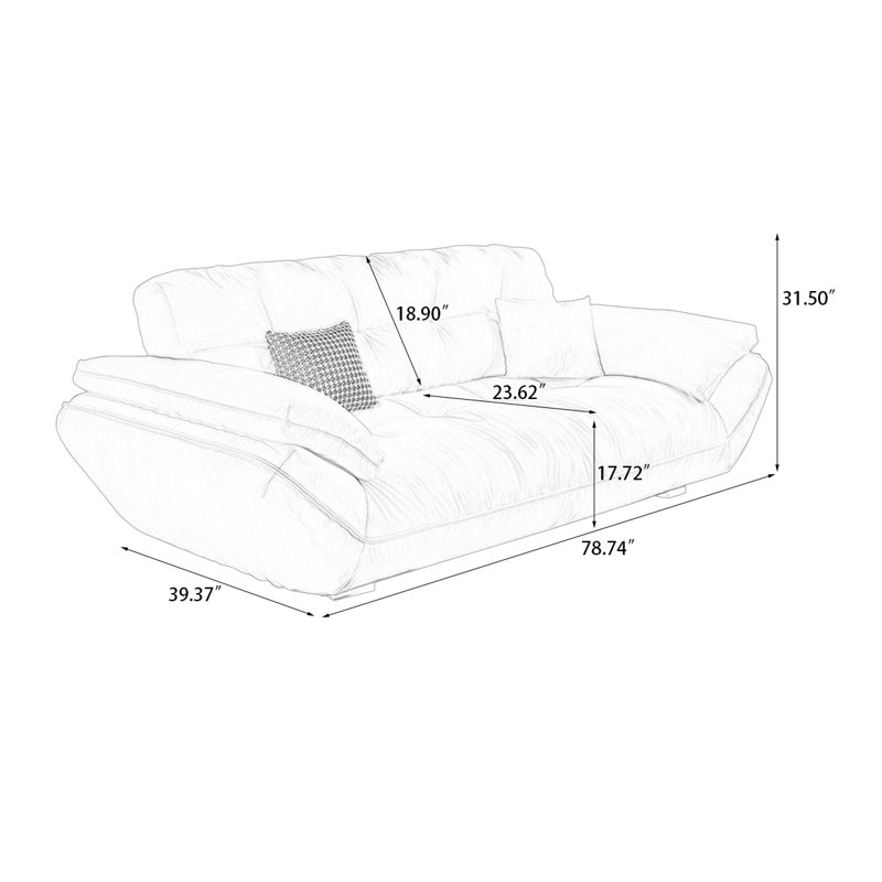Creamy white Polyester Modular Sofa, 31.5" H x 74.8" W x 39.37" D