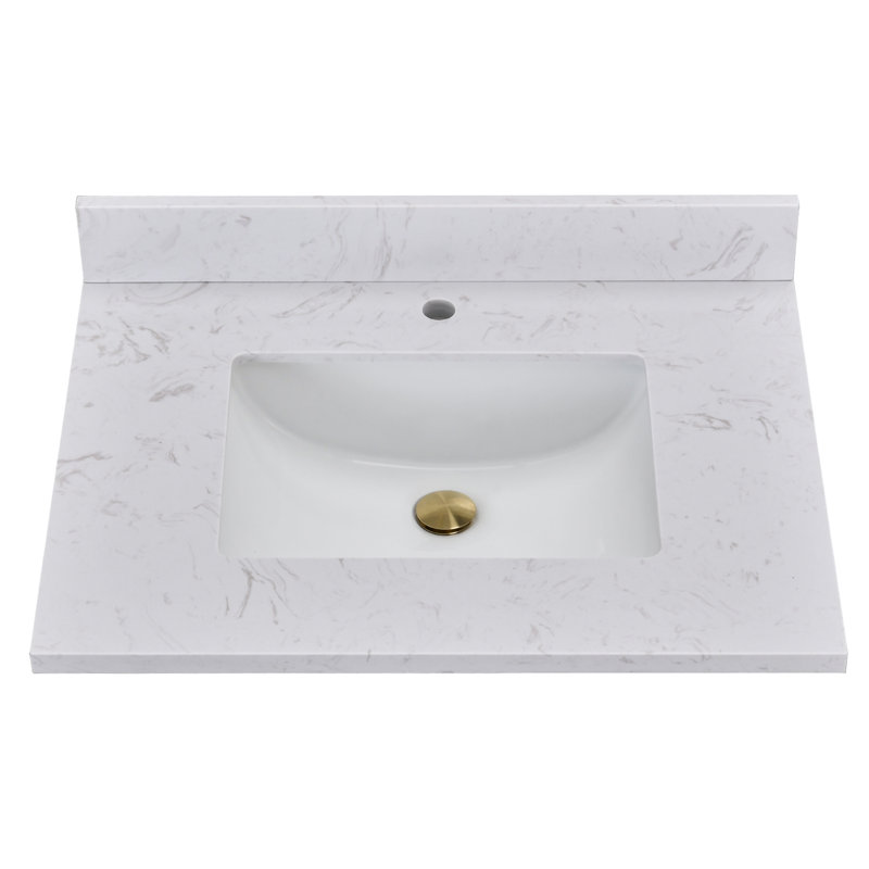 Plateau de meuble-lavabo simple en marbre 30 po avec lavabo - pour remplacement de meuble-lavabo, sans armoire
