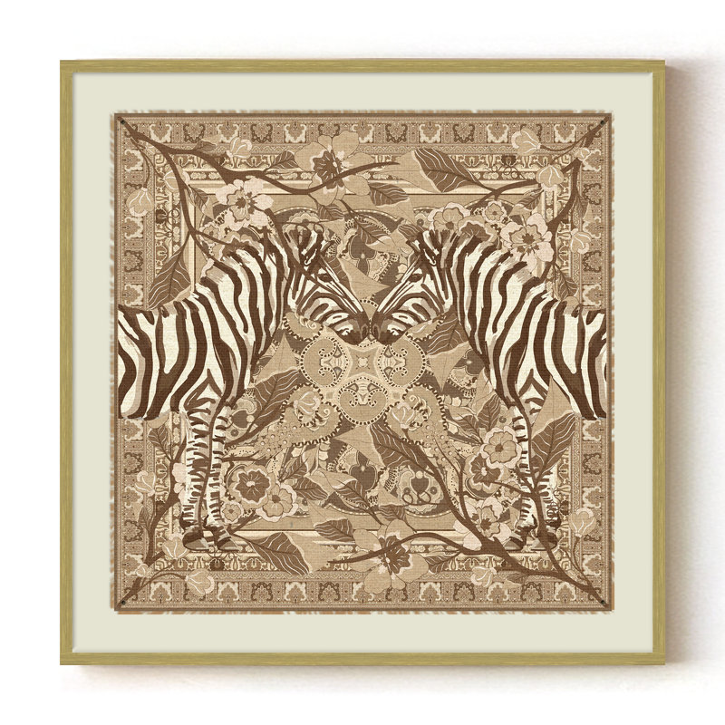 Boîte Royale Menagerie Jungle Courtship par ChiChi - Tapisserie zébrée | H 20 po x l 20 po | Cadre doré, H 20 po x l 20 po