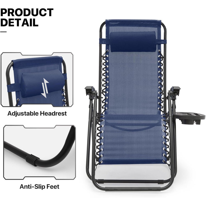 Relaxing Recliners Patio Chairs Adjustable Steel Mesh Zero Gravity Lounge Chair Beach Chairs With Pillow And Cup Holder, Blue