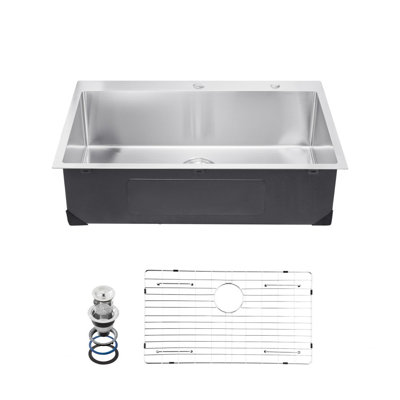 33" Kitchen Sink Top Mount Single Bowl Drop-In Basin Stainless Steel