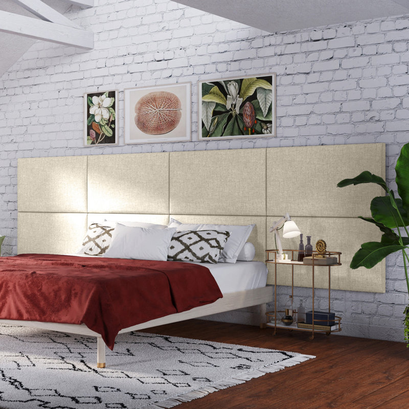 Panelist Modern Padded Headboard - Set of Wall Mounted Panels, Dune Beige Microvelvet, King (22.5"H x 38"W, Set of 2)