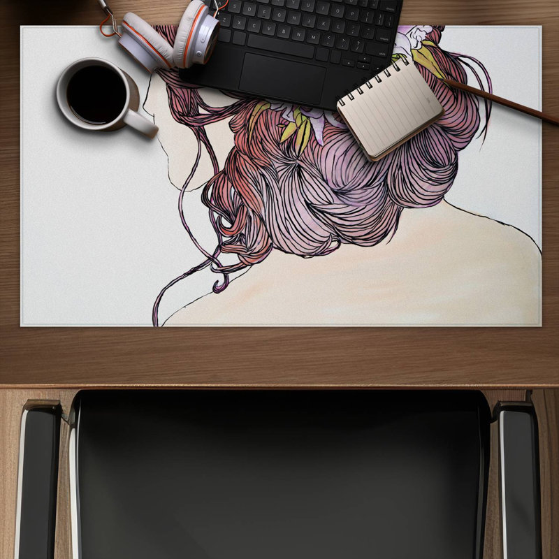 Woman from behind with flowers - 14.00"x24.25" Desk mat