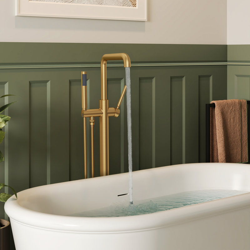 Single Handle Freestanding Tub Filler with Diverter, Brushed Gold