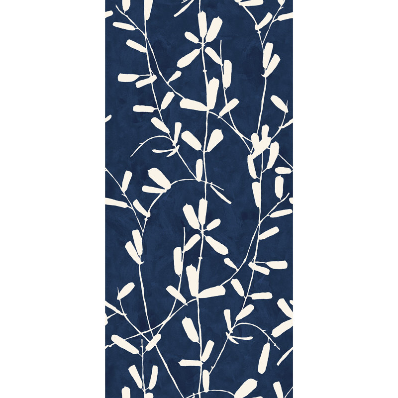 Susan Hable Floral Non-Pasted Satin Wallpaper Double Roll by Susan Hable, Indigo